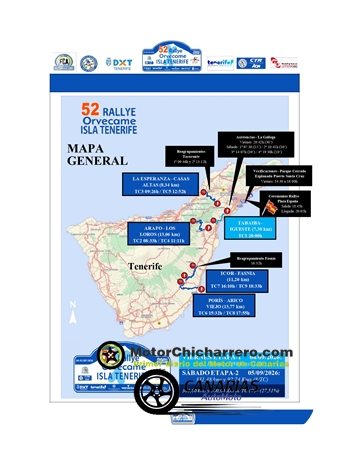 Rallye ISLA TENERIFE 2026 (AVANCE, TRAMOS, HORARIOS, MAPAS), TOMA NOTA, El 52º Rallye Isla Tenerife gira al sur, con sede oficial en la Capital CHICHARRERA